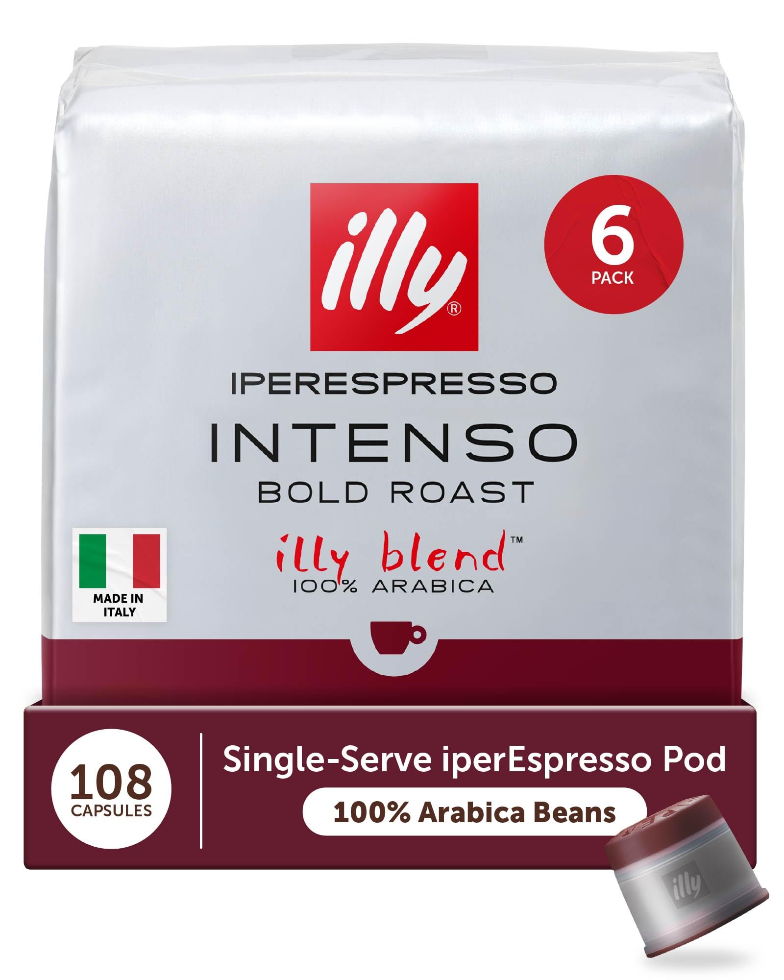 Illy Coffee IperEspresso Capsules - Single-Serve Coffee Capsules & Pods - Intenso Dark Roast - Notes of Cocoa  Dried Fruit  and Full-Bodied Taste - 100% Arabica - 18 Count (Pack of 6)