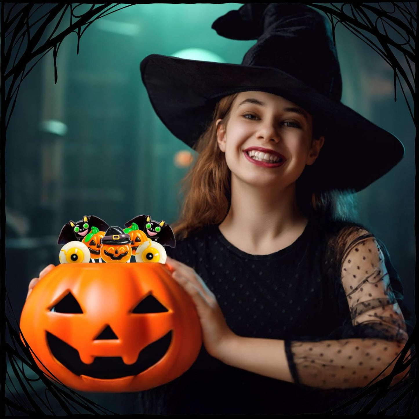 Trick or Treat - 32 Halloween Candy Lollipops Bulk  Hatted Jack-O-Lantern  Creepy Eyeball  Flying Bat and Pumpkin-Shaped Suckers Individually Wrapped Lollipop  Halloween  Assorted Fruit Flavors