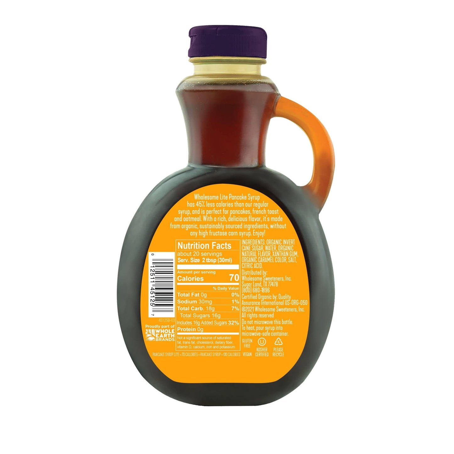Wholesome Organic Pancake Syrup Lite 20oz Bottle  6-Pack