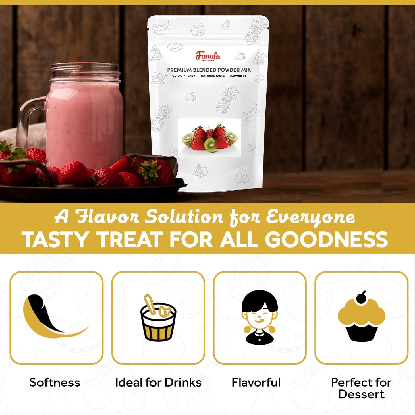 Fanale Strawberry Bubble Tea Flavoring Powder | 2.2 Pounds (Pack of 20) | Ideal for Baking, Smoothies, Desserts, and Drinks