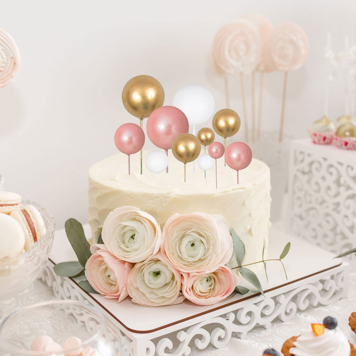 Gyufise 30Pcs Balls Cake Topper Mini Balloons Cake Toppers Foam Ball Cake Decorations Balloon Cake Topper Ball Shaped Cake Inser