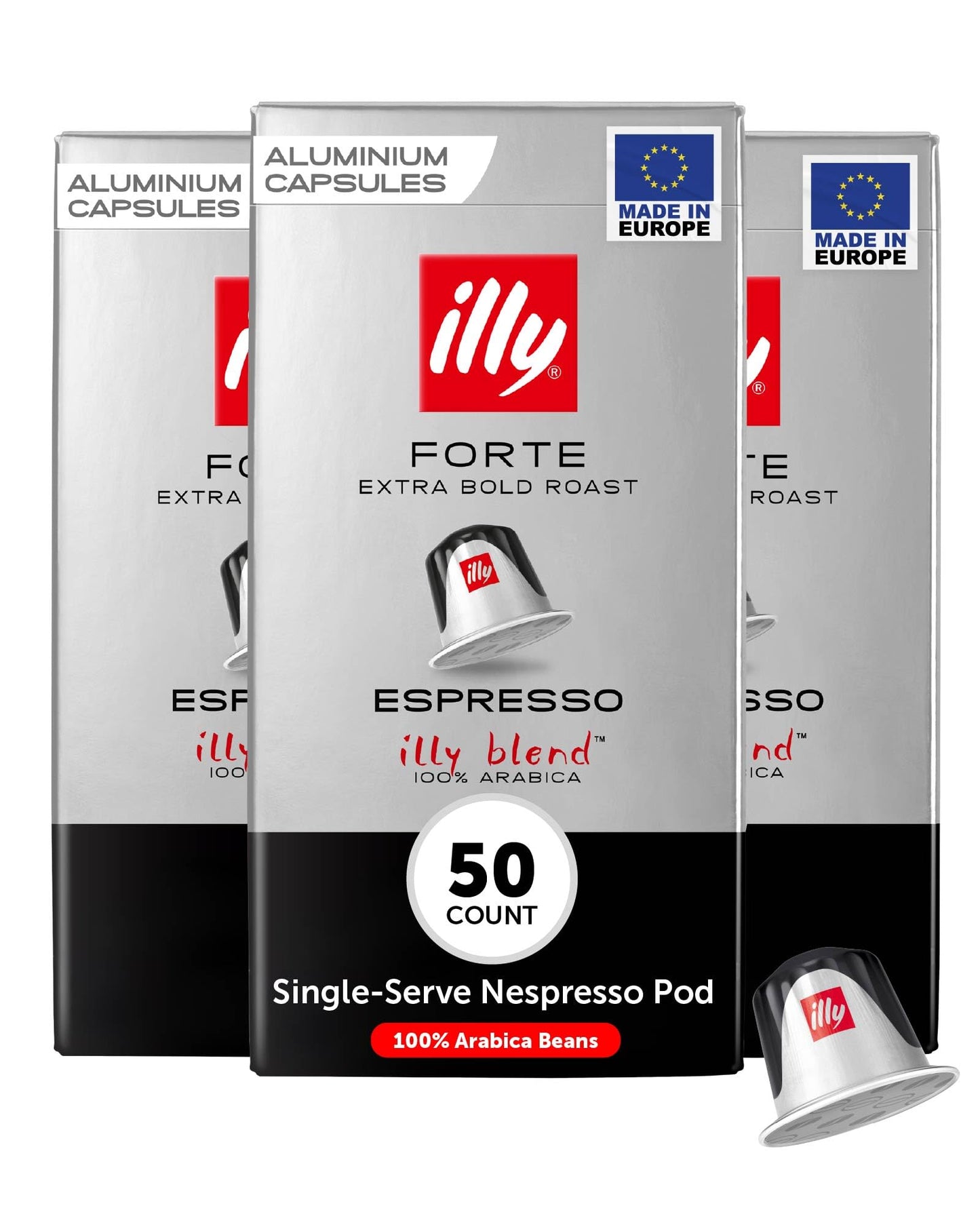 Illy Aluminum Espresso compact pieces for Nespresso - Forte Extra Bold Roast - Rich Flavor - 10 Count (Pack of 5)