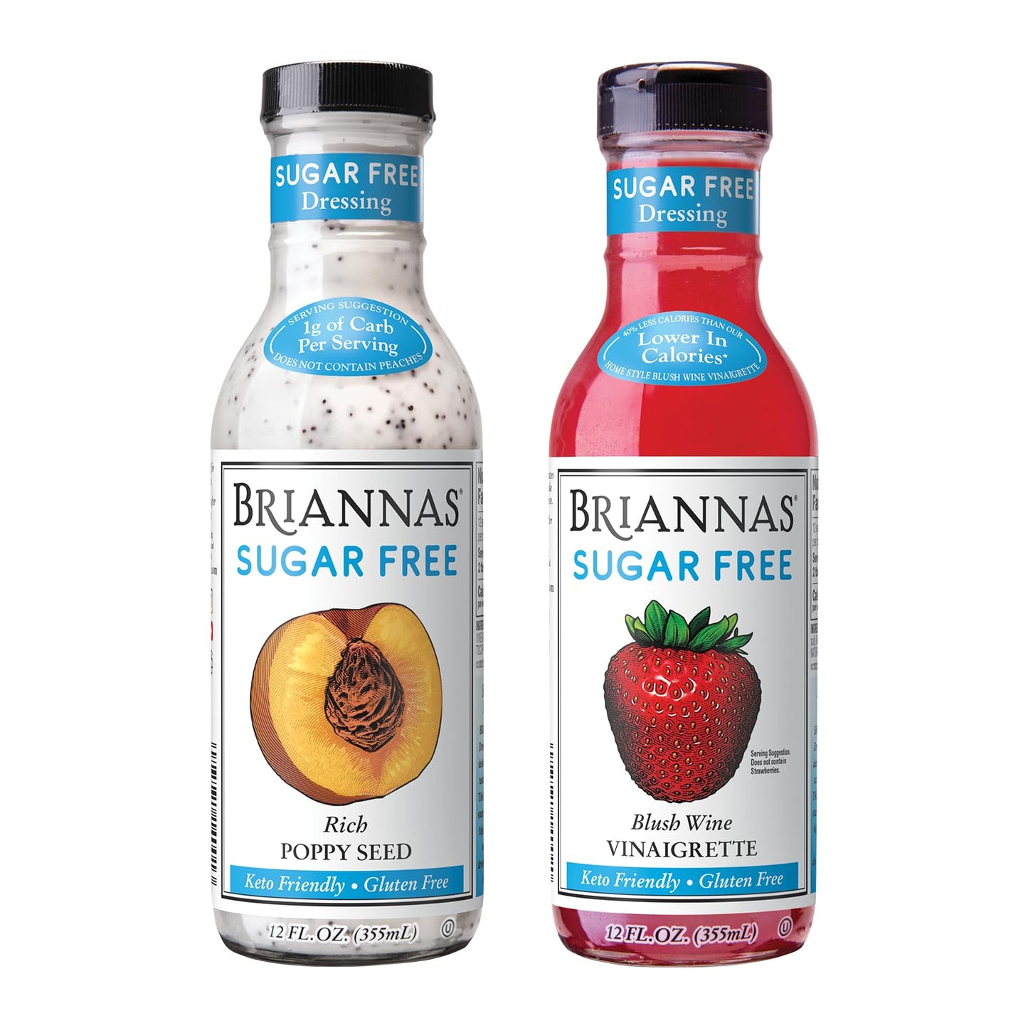 Briannas Sugar Free Rich Poppy Seed Dressing & Blush Wine Vinaigrette, 12 oz. Bottles, Gluten Free, Kosher, Pack of 3
