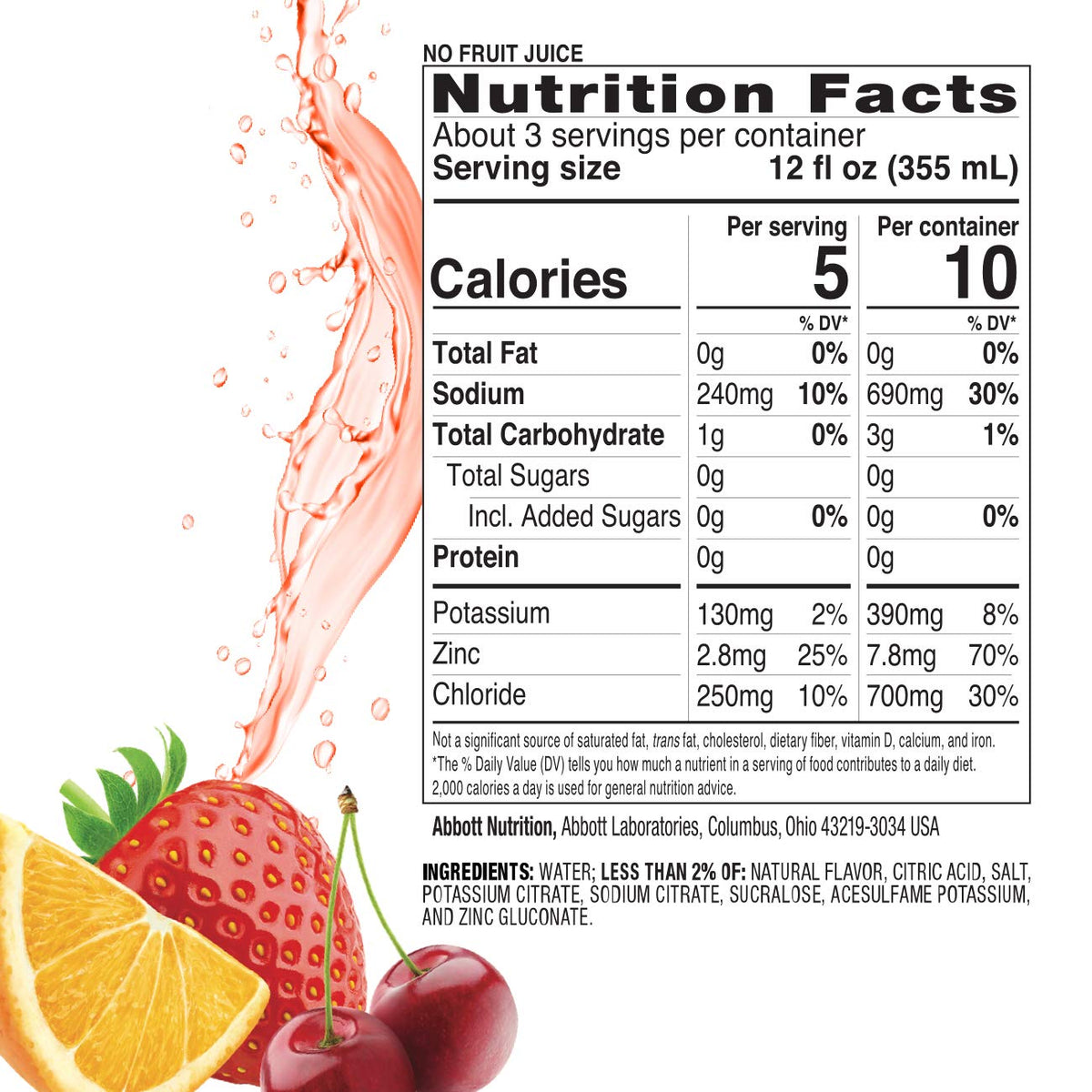 Pedialyte Electrolyte Water With Zero Sugar, Hydration With 3 Key Electrolytes & Zinc For Immune Support, Fruit Punch, 1 Liter,