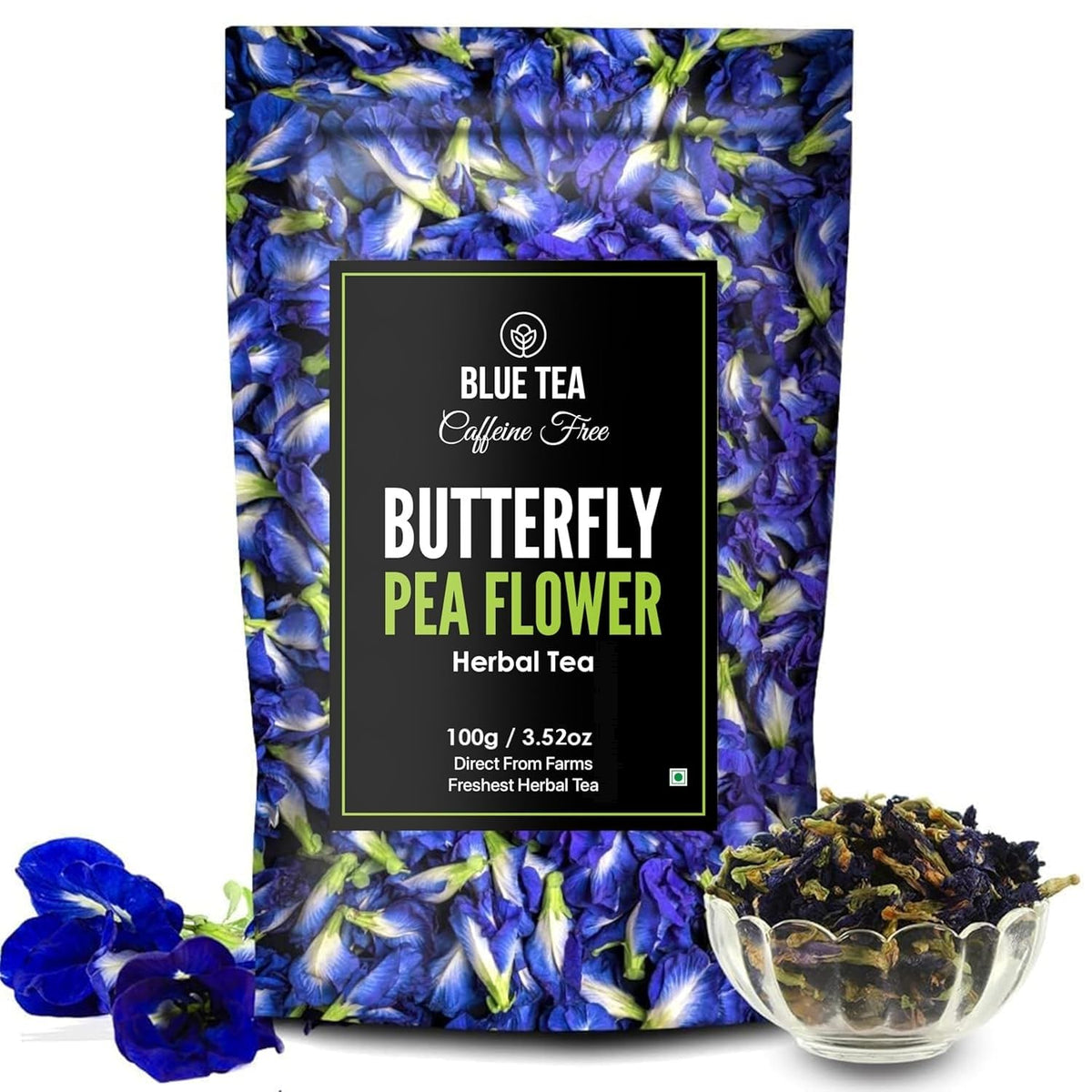 Blue Tea - Butterfly Pea Flower Tea - 3.52 Oz (300+ Cups) Loose | Antioxidant Rich | Chemical Free - Energy Blend Free - Detox Tea - Flower Based - Non Bitter | Zipper Packaflavor Blendg