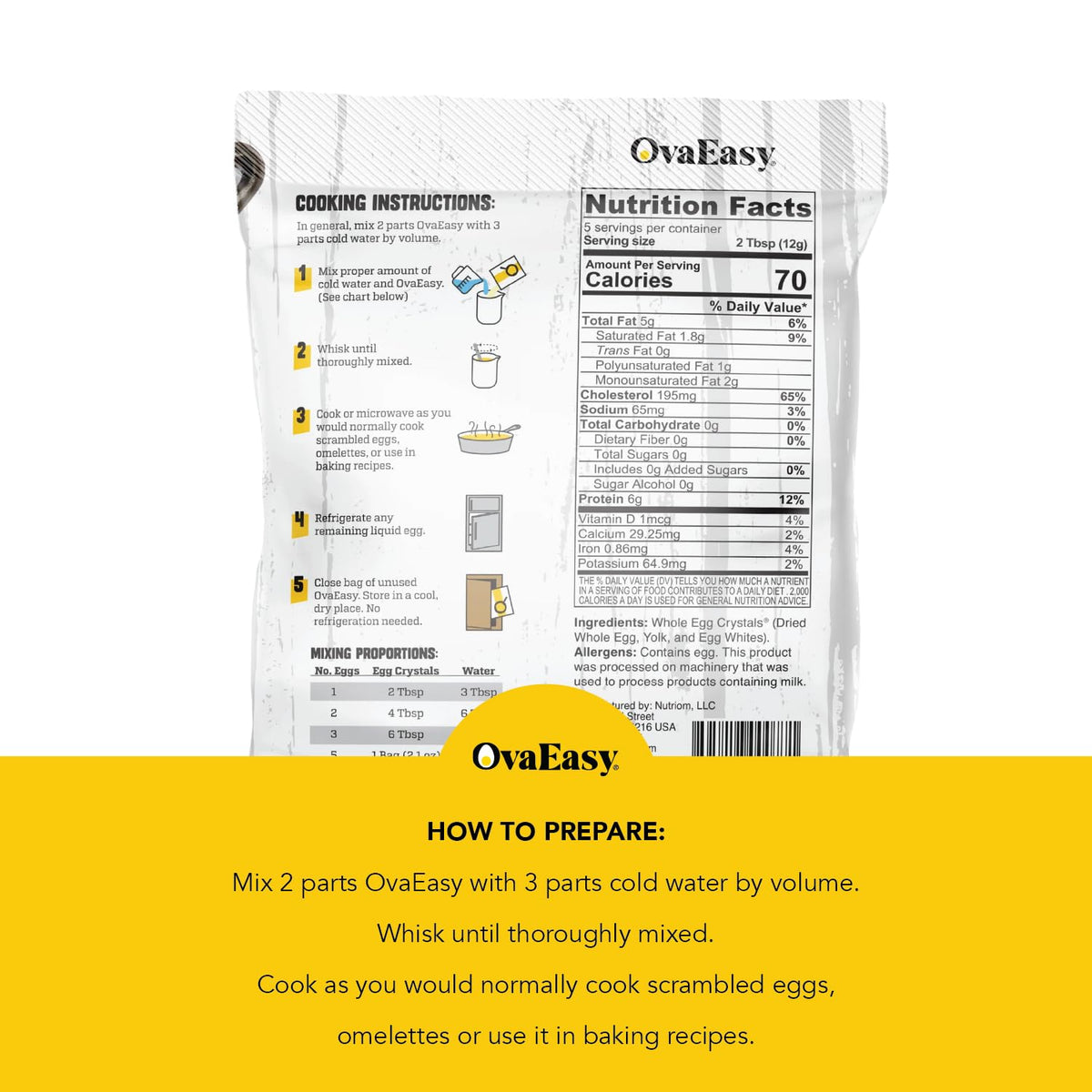Ova Easy Dehydrated Egg Crystals - Powdered Eggs Made From All-Natural Ingredients - Easy-To-Prepare Egg Powder - Dehydrated Foo