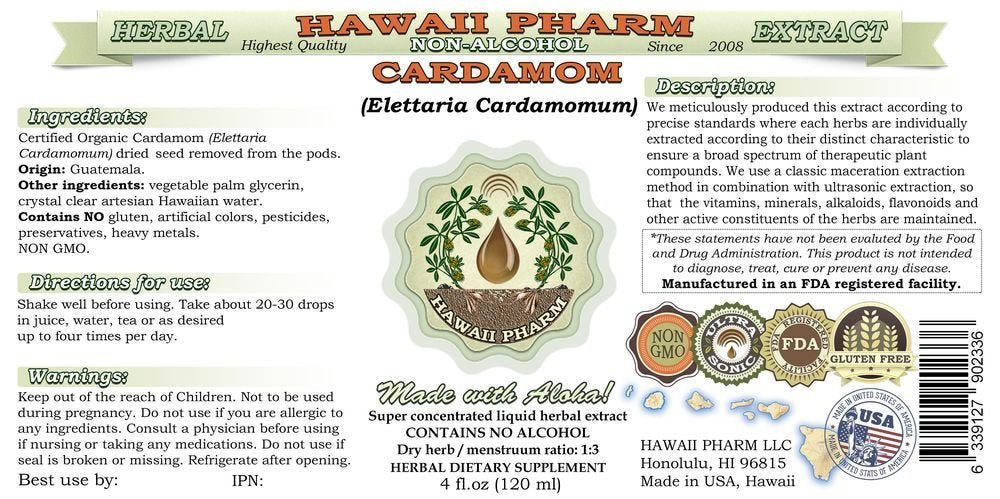 Hawaii Pharm Organic Cardamom Glycerite Liquid Extract 2 Fl Oz Glass