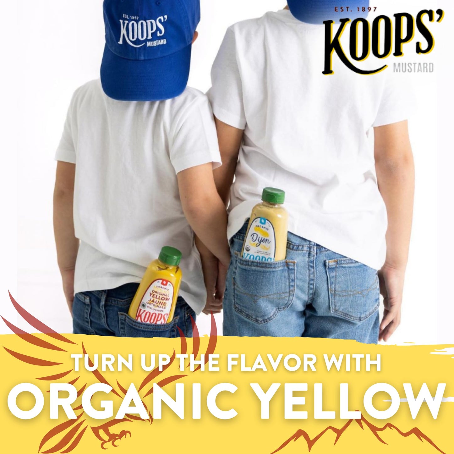 KOOPS Organic Yellow Mustard - Gluten-Free, Kosher, USDA Certified Organic, 12 Oz, Pack of 4