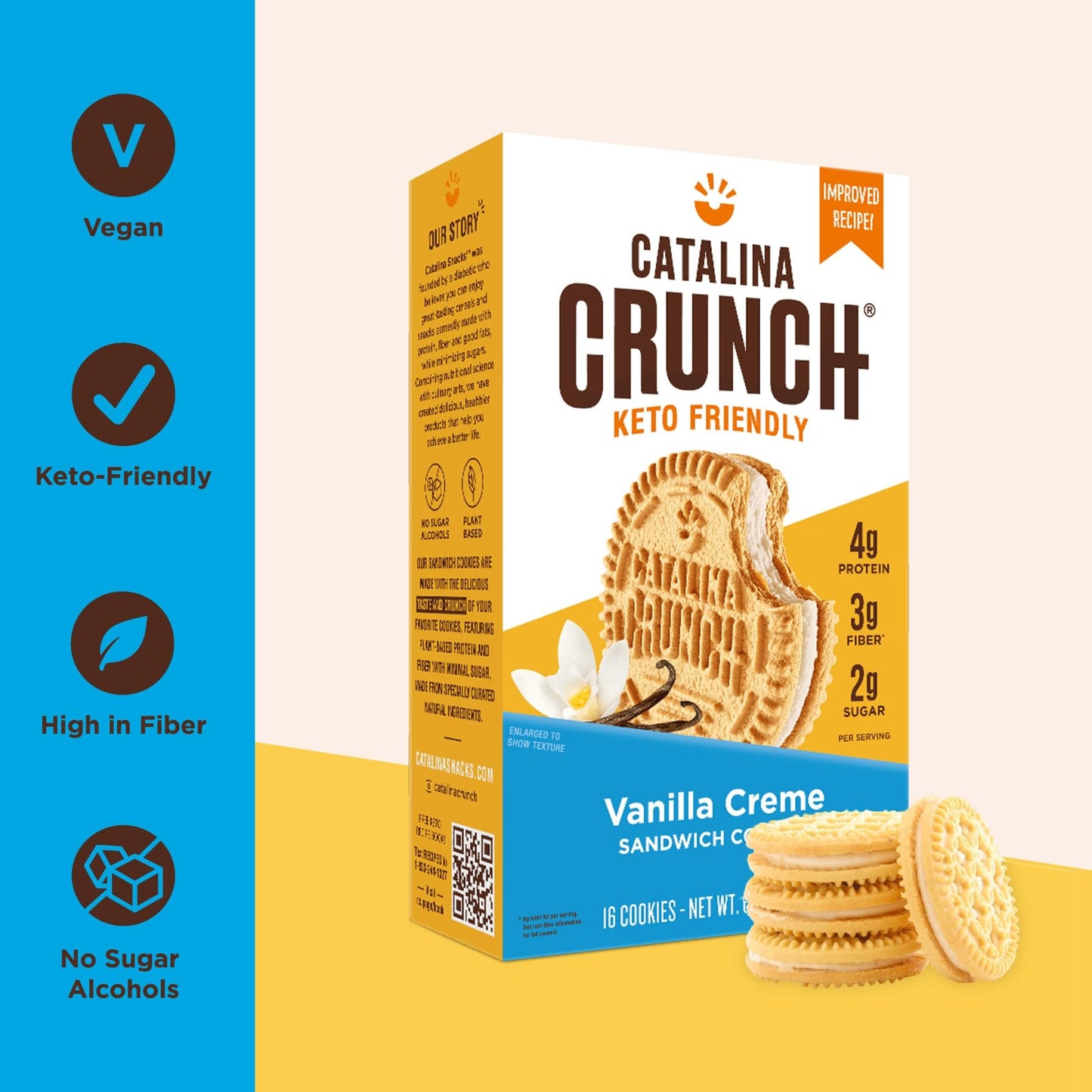 Catalina Crunch Vanilla Crème Sandwich Cookies, Low Carb, Vegan, 2 Pack, 6.8 Ounce