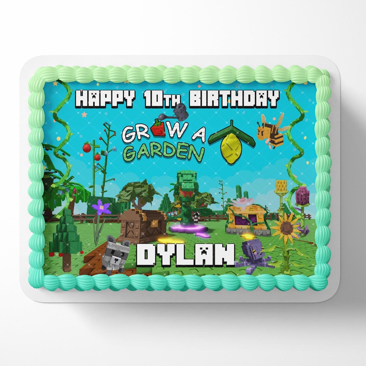 Cakecery Grow A Garden Kids Gamers Edible Cake Image Topper Personalized Birthday Cake Banner 1/4 Sheet