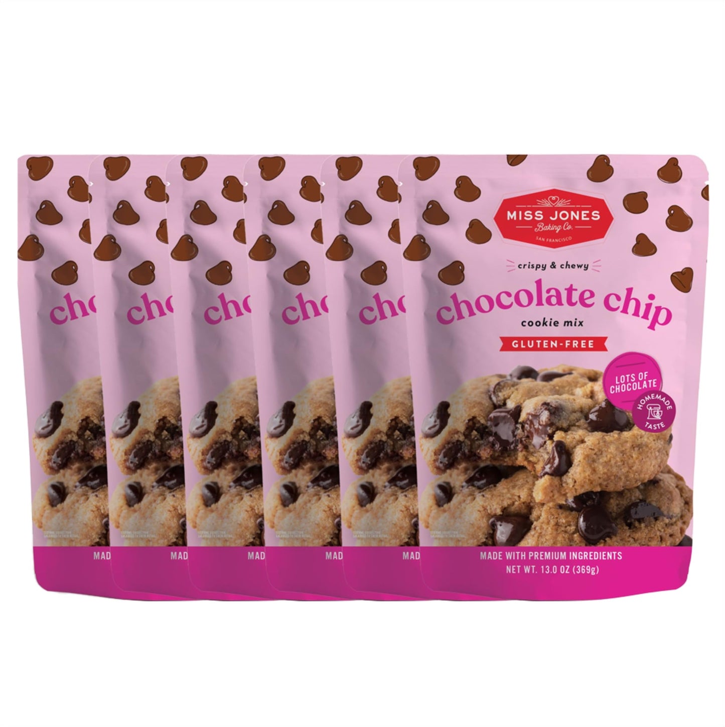 Miss Jones Baking Chocolate Chip Cookie Mix - Whole Grains, More Chocolate Chips, 50% Lower Sugar, Naturally Sweetened Desserts & Treats (Pack Of 6)