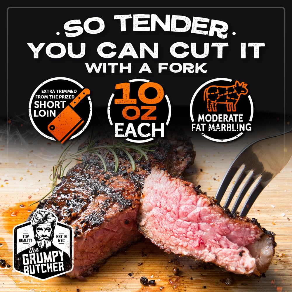Grumpy Butcher New York Strip Steaks, 10 Ounce (Pack Of 4) - Prime Steakhouse Quality Beef Ny Strip Steak Meat - Meat Gift Packages Specials Avaialble