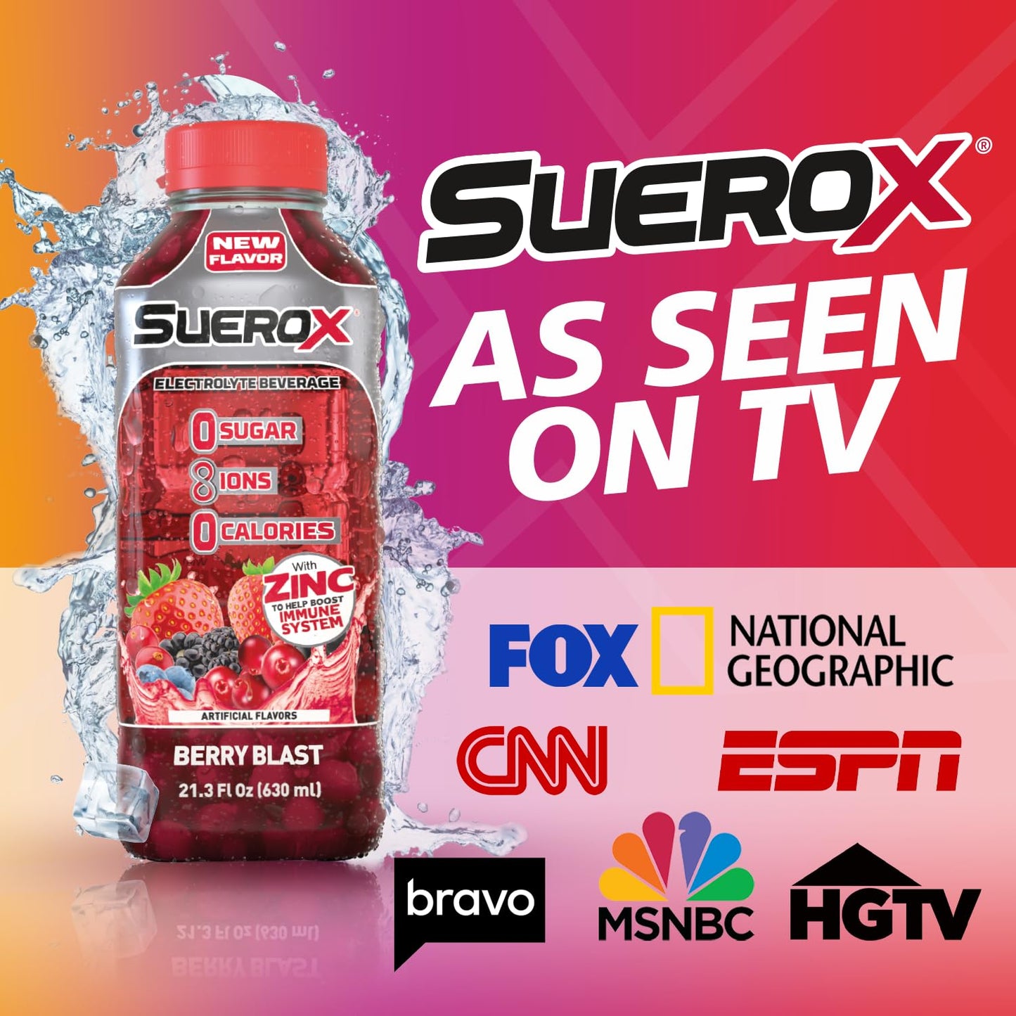 SueroX Electrolyte Drink, Zero Sugar, Citrus Flavor, 21.3 Fl Oz, Pack of 12