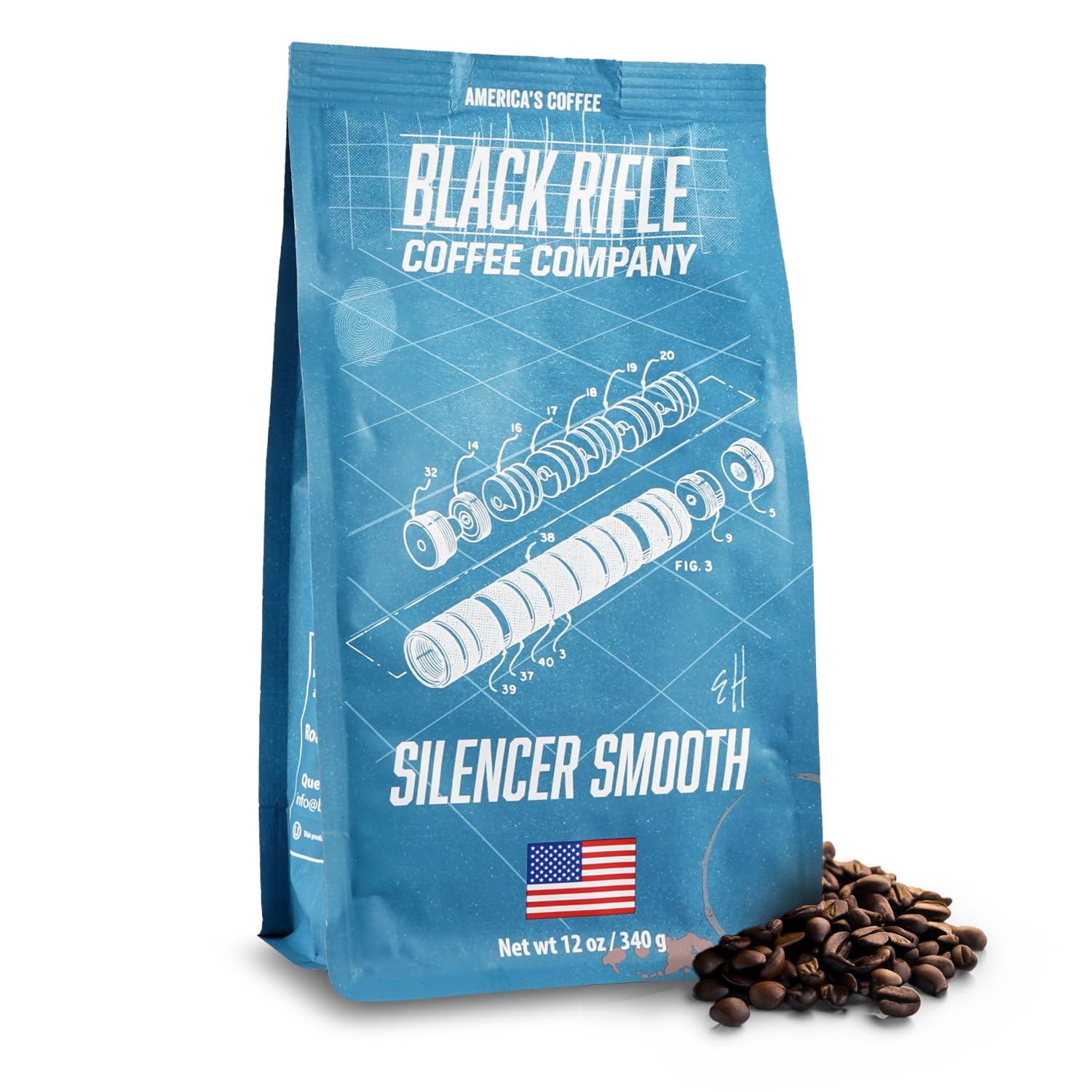 Black Rifle Coffee Company Whole Bean Coffee - Silencer Smooth Light Roast, 12oz Bag, Made from Colombian & Brazilian Beans