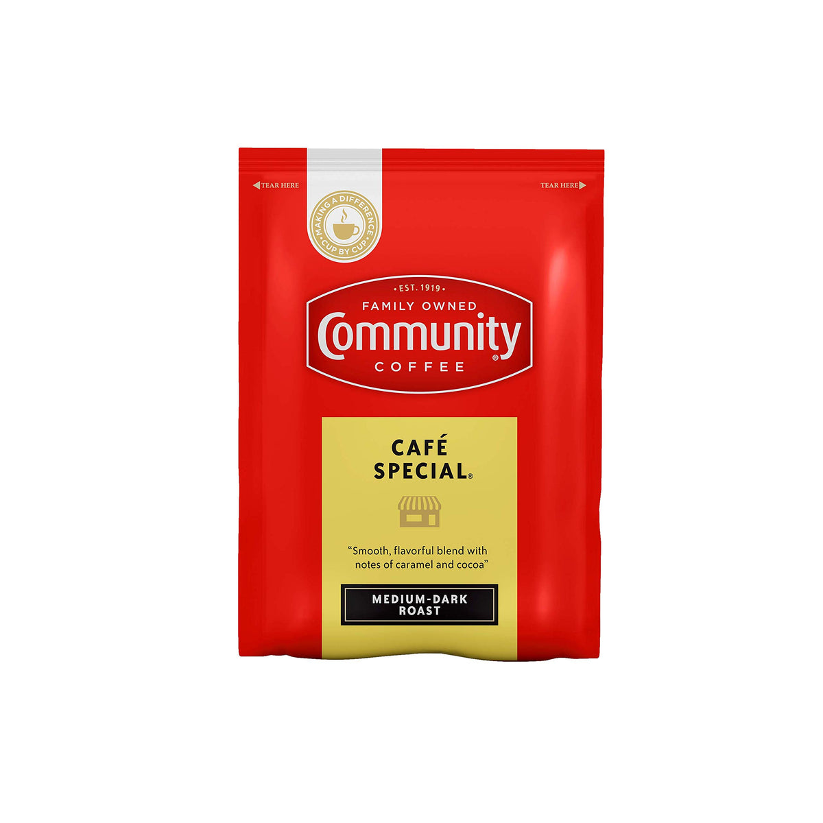 Community Coffee Café Special Pre-Measured Coffee Packs, Medium Dark Roast, 2.5 Ounce Each, Box of 40