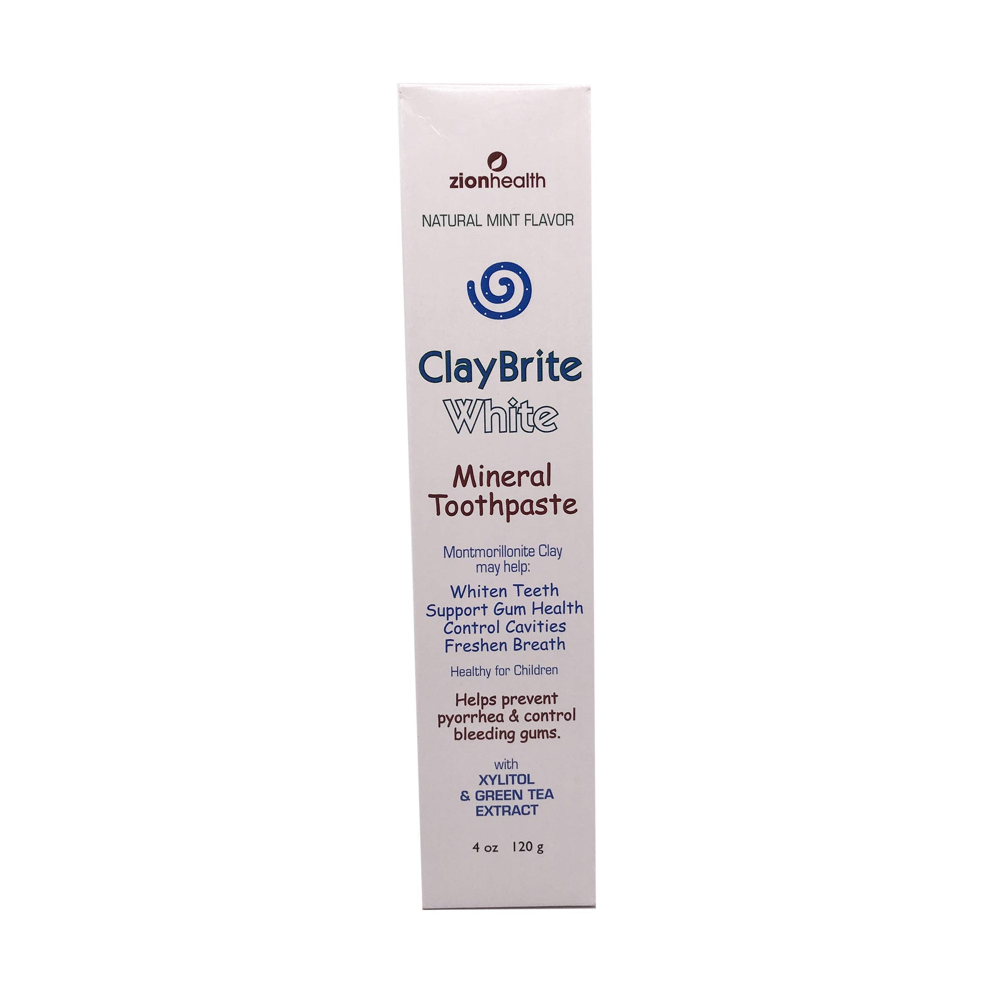 Zion Health Claybrite White Mineral Toothpaste Natural Mint Flavor 4 Oz 120 G