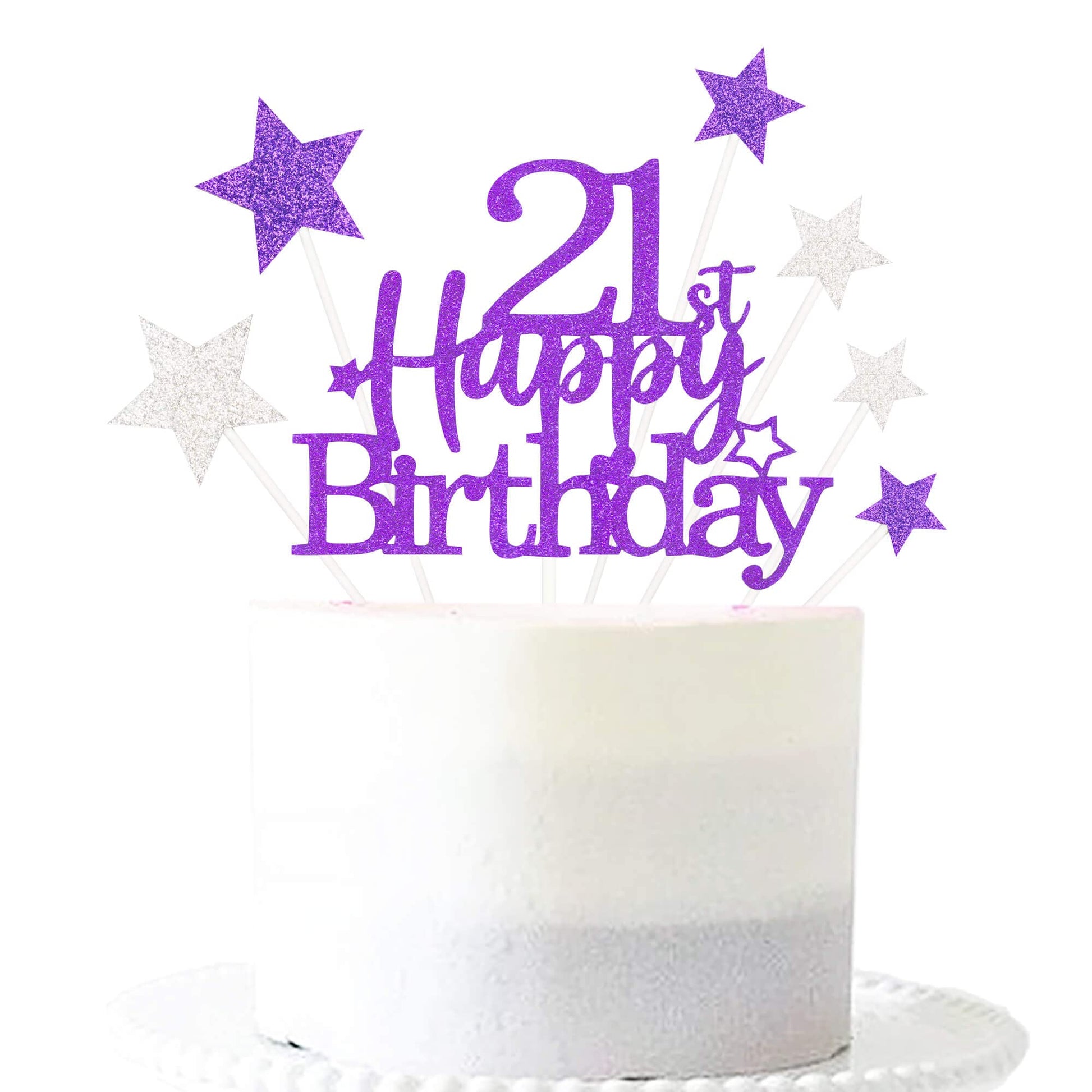 Pargleev Glittery 21st Birthday Cake Topper, Purple Silver, Personalised with Star, Model hbcp-zycp21-221027