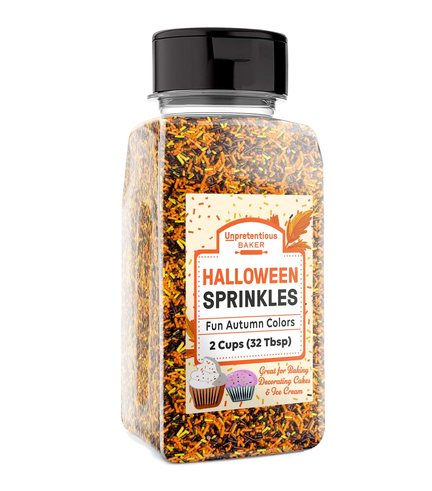Unpretentious Halloween Sprinkles, 2 Cups, Gluten Free, Autumn Mix Jimmies, Orange/Yellow/Brown