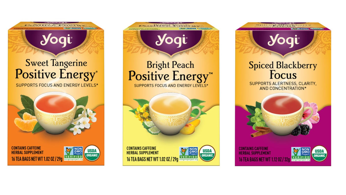 Yogi Tea - Morning Energy Variety Pack (3 Pack) Includes Peach Bergamot Bright Day, Sweet Tangerine Positive Energy, Spiced Blackberry Focus - 48 Organic Tea Bags