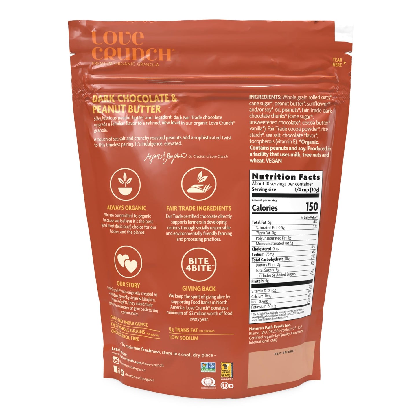 Love Crunch Organic Dark Chocolate & Peanut Butter Granola, 11.5 oz (Pack of 6), Non-GMO, Fair Trade, by Nature s Path