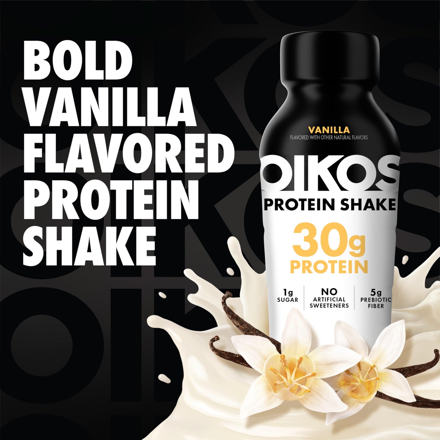 Oikos Protein Shake  Vanilla  30g High Protein Drinks  Shelf Stable  Ready to Drink  5g Prebiotic Fiber  12 fl oz Bottle  12 Count