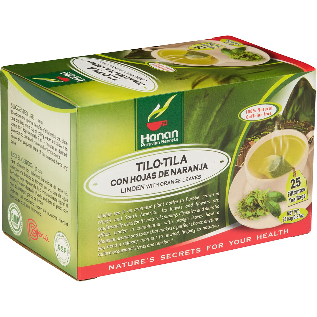 Hanan Linden Tea With Orange Leaves (Tilo Con Naranja) - 25 Teabags Of All-Natural Linden Leaves From Peru - Little-Leaf Linden/
