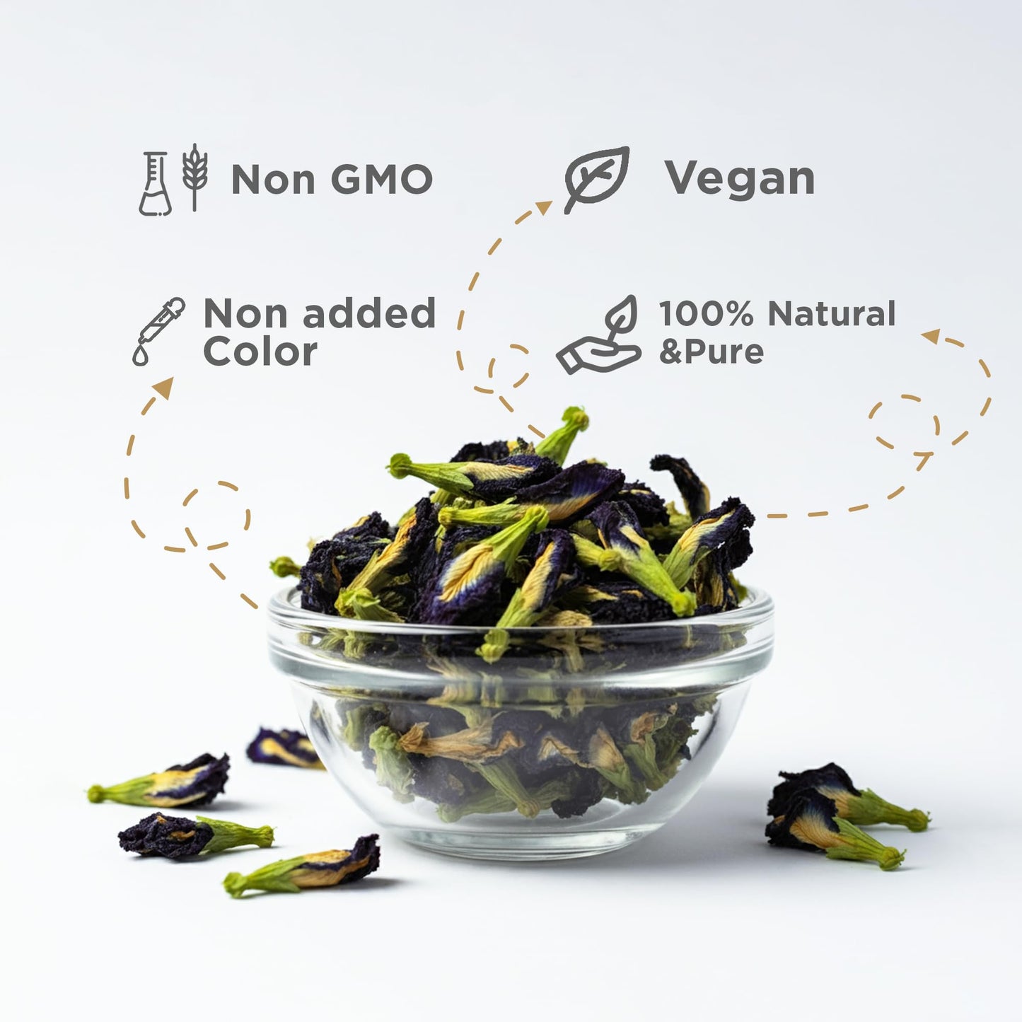 HOMTIEM Organic Dried Butterfly Pea Flower, Non-GMO, Vegan, 100g