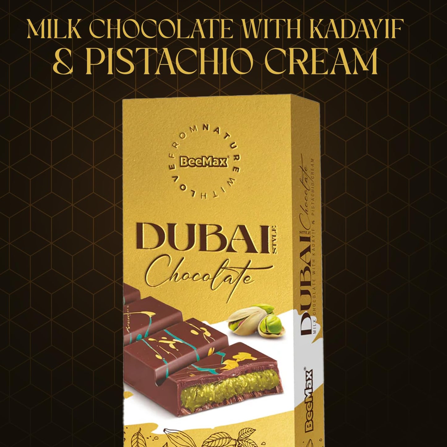 Authentic Dubai-Style Chocolate Bar | 7 oz of elegant Middle Eastern Indulgence | enhanced Milk Chocolate  Golden Kadayif Crisps  Velvety Tahini & Hand-Harvested Pistachios - Imported from Turkey