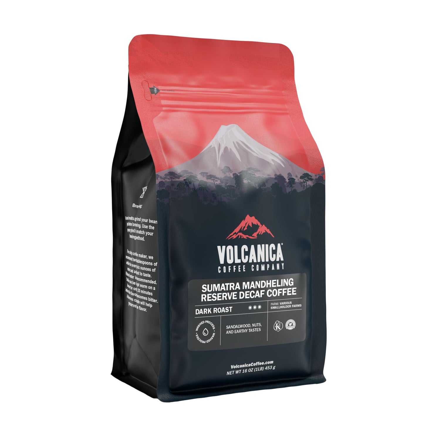 Volcanica Coffee Sumatra Mandheling Decaf Dark Roast Whole Bean 16 oz Brown