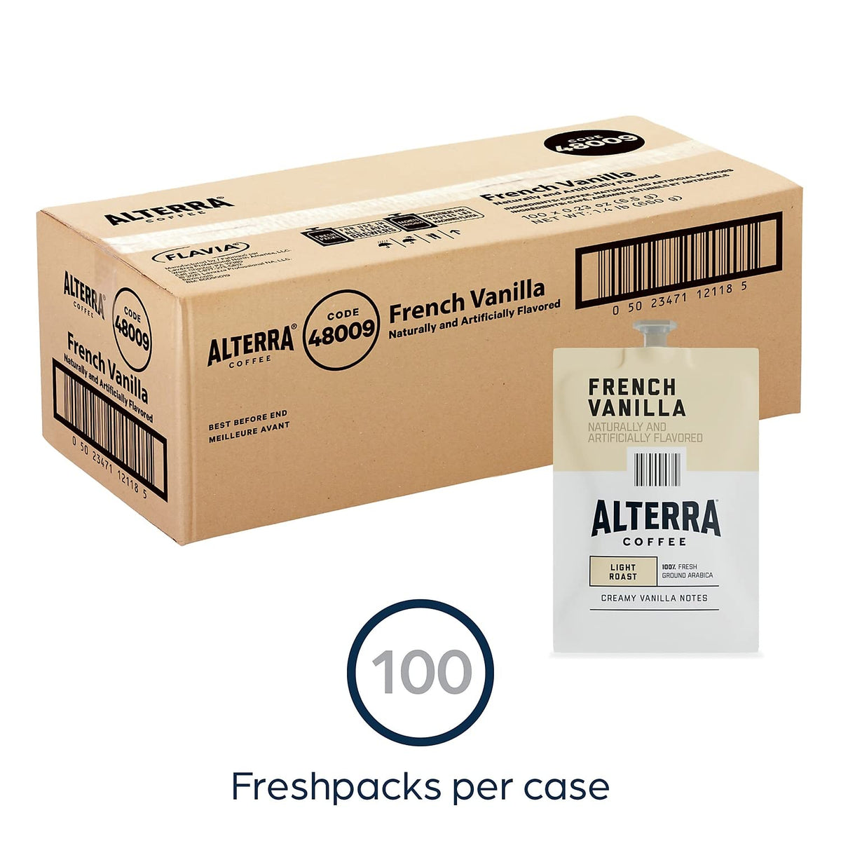 Alterra French Vanilla Flavored Coffee, 100 Count, Model A183, Coffee Color