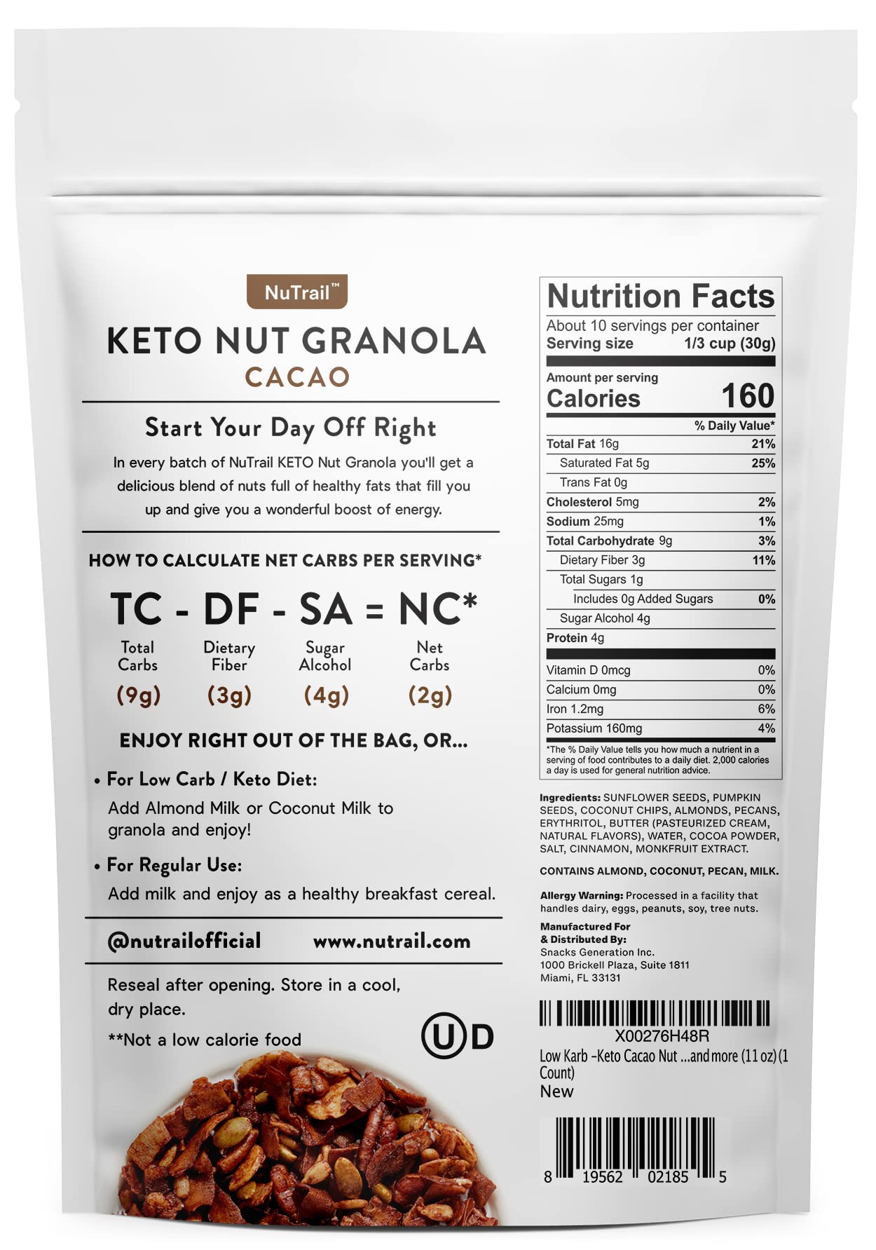 NUTRL KETO GRANOLA CACAO ( 6 X 11 OZ   )