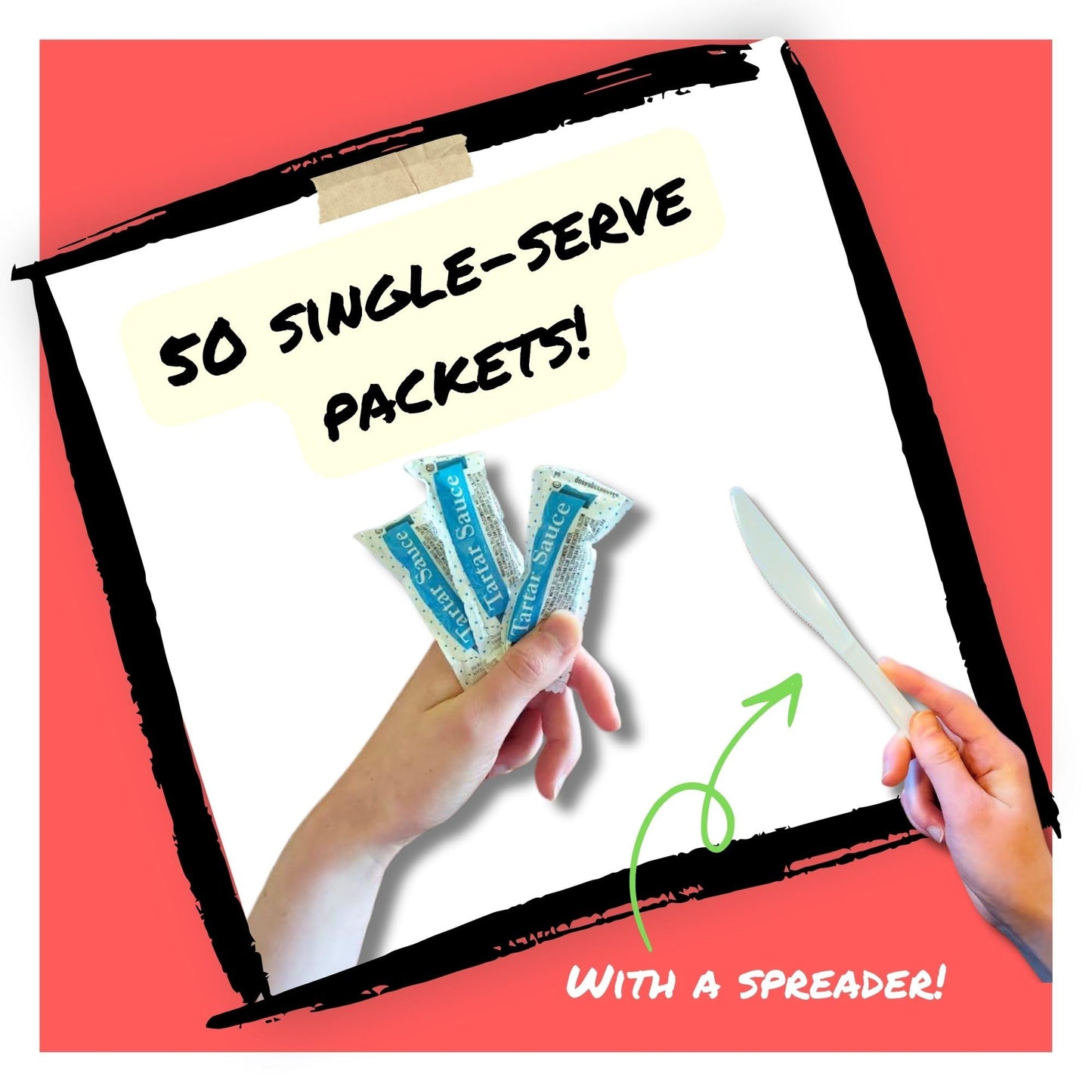 Tartar Sauce Packets - 50 Count (12g Each) with Spreader in Resealable Slide Seal Bag - Packaged by CMC Products