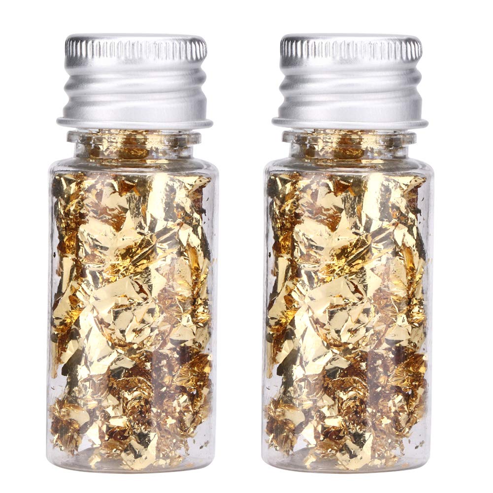 Lwuey Gold Leaf Cake Decoration Flakes, 4PCS, Gold Foil Paper, 5.50x2.20x2.20cm