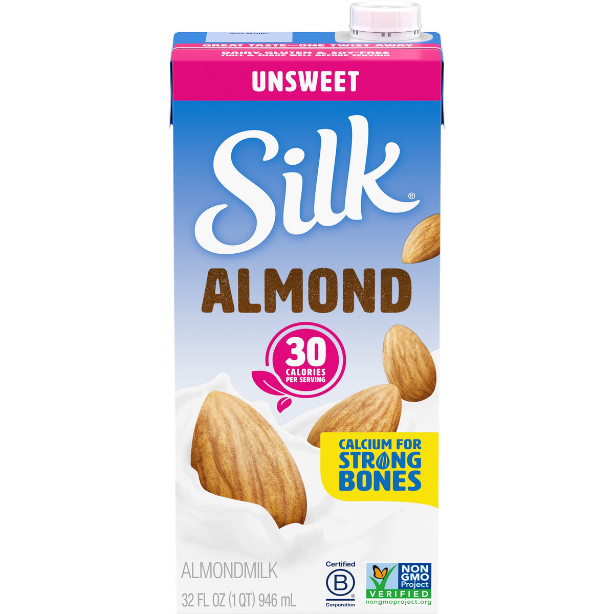 Silk Pure Almond Milk - Unsweetened - Case of 6 - 32 Fl oz. (6x32 FZ)