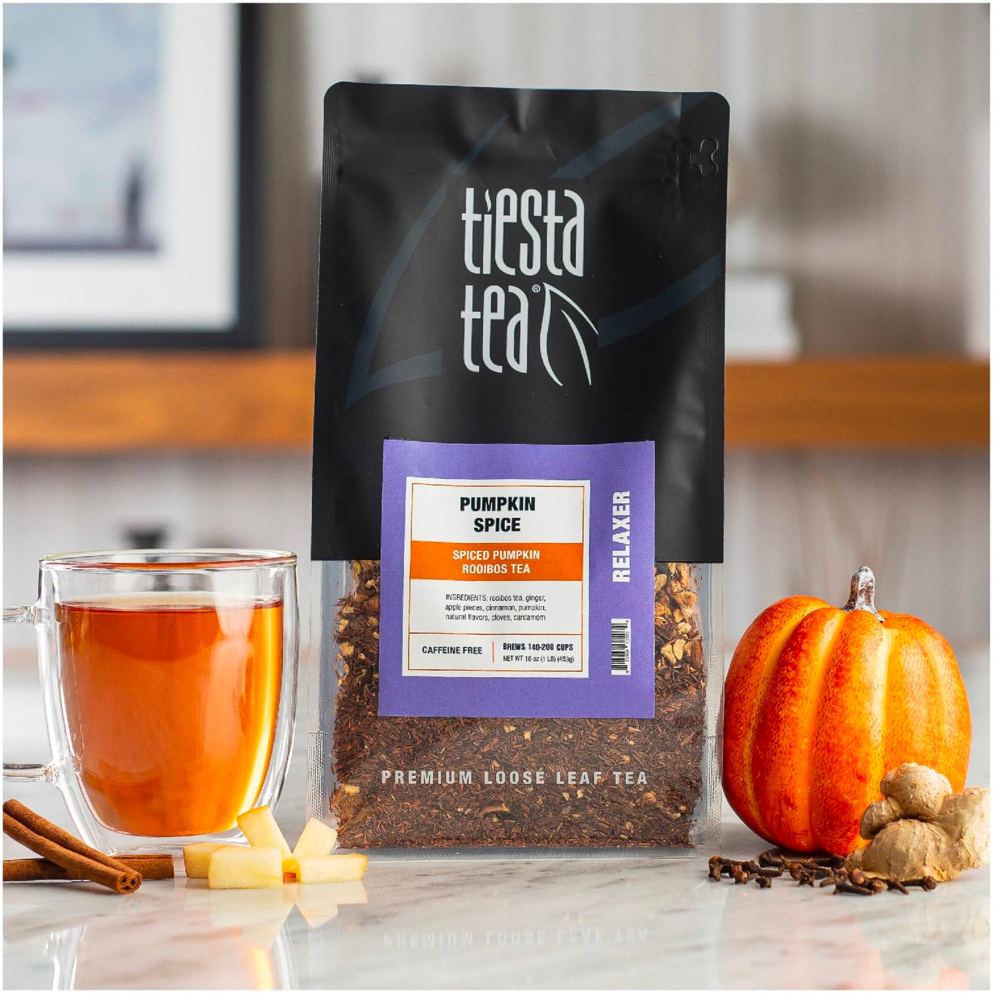 Tiesta Tea Pumpkin Spice Rooibos Loose Leaf Tea, Caffeine-Free Herbal Infusion, Bulk Pouch, 16 Ounce, Makes up to 200 Cups