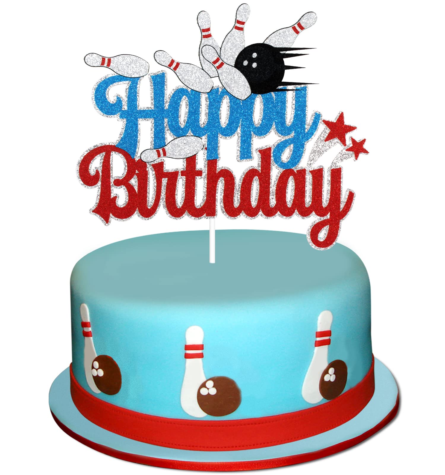 Caiwowo Bowling Happy Birthday Cake Topper - Sports Party Decoration - Black - Paper - Model 1