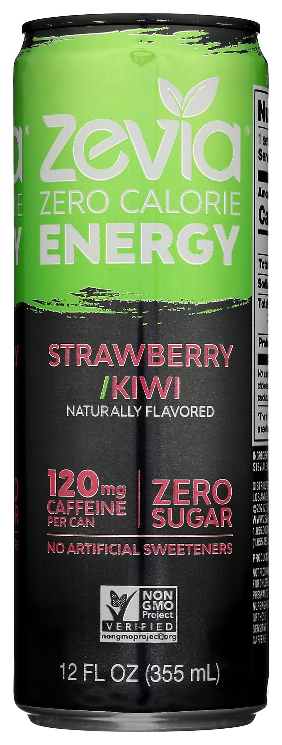 Zevia Zero Calorie Energy Drink  Strawberry Kiwi  120mg Caffeine  Zero Sugar  Non-GMO  12 Fl Oz (Pack of 12)