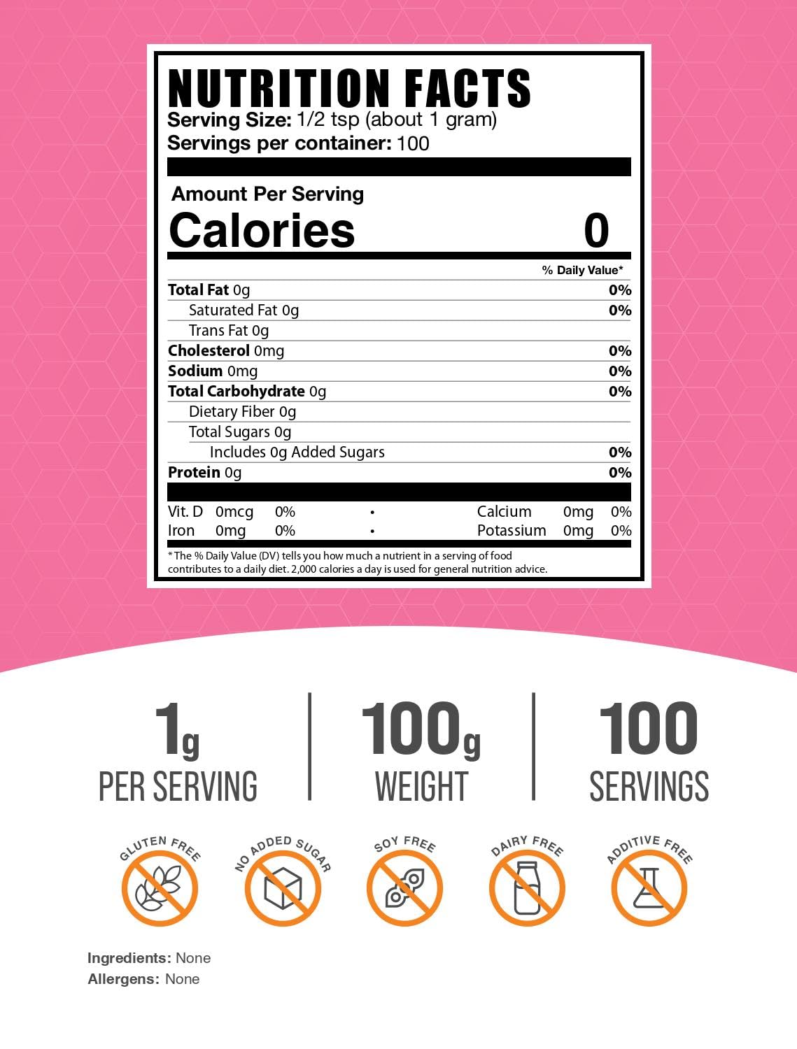 Bulkdietary products Fructose Powder - Zero Calorie Sweetener, 100g (3.52 oz), Gluten Free, Model FRUC100