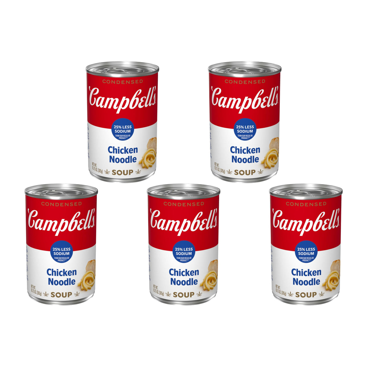 Campbells Condensed 25% Less Sodium Chicken Noodle Soup, 10.75 oz Can (Pack of 5)