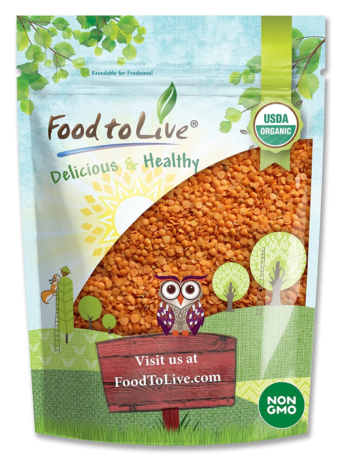 Food To Live Organic Red Split Lentils, 8 Ounces — Non-Gmo, Masoor Dal, Dried, Vegan, Kosher, Bulk. No Soaking Required. Source Of Dietary Fiber, Vitamin B, Protein. For Soups, Dahl, Spicy Curries.