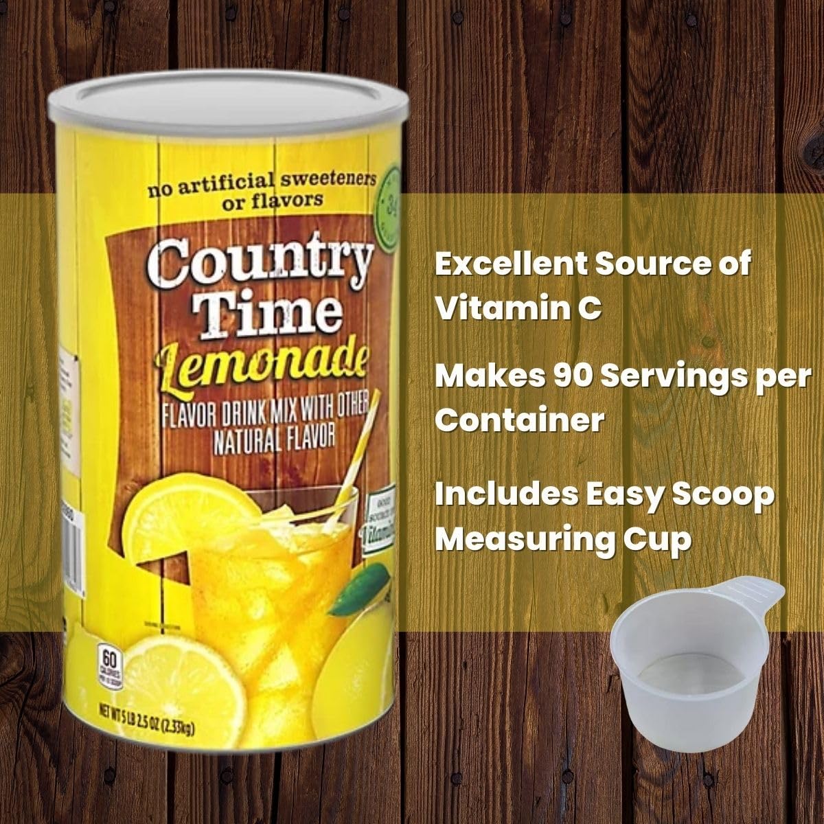 Global Basics Country Time Lemonade Powdered Drink Mix | 1 Canister, 82.5 Oz | Includes Easy Scoop Measuring Cup!