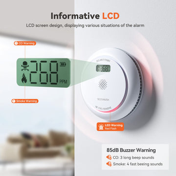 Jemay Combination Smoke And Carbon Monoxide Detector, Battery Operated Smoke Detector Carbon Monoxide Detector Combo With 10-Yea