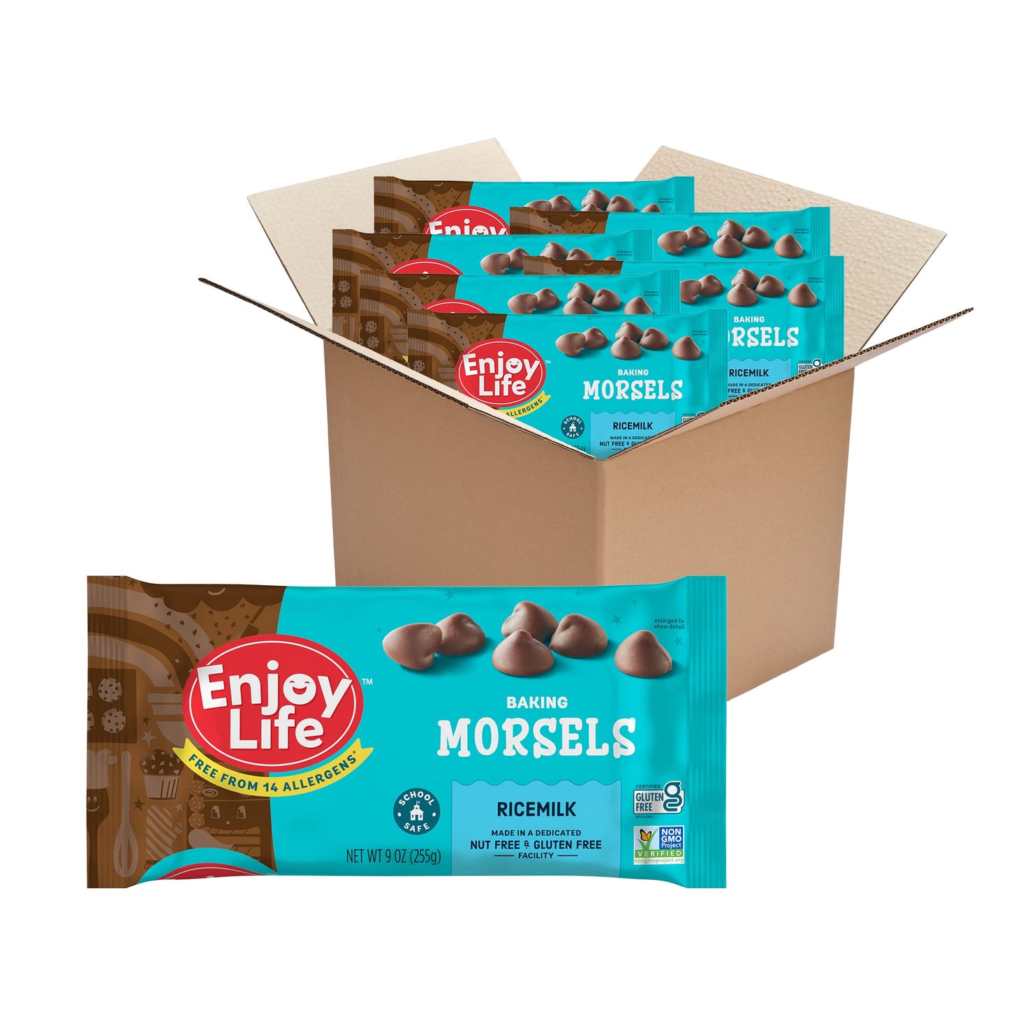 Enjoy Life Ricemilk Baking Morsels, Milk Chocolate, Soy, Nut, Gluten & Dairy free, Non GMO, Plant Based, Vegan, 9 Oz (Pack of 6)