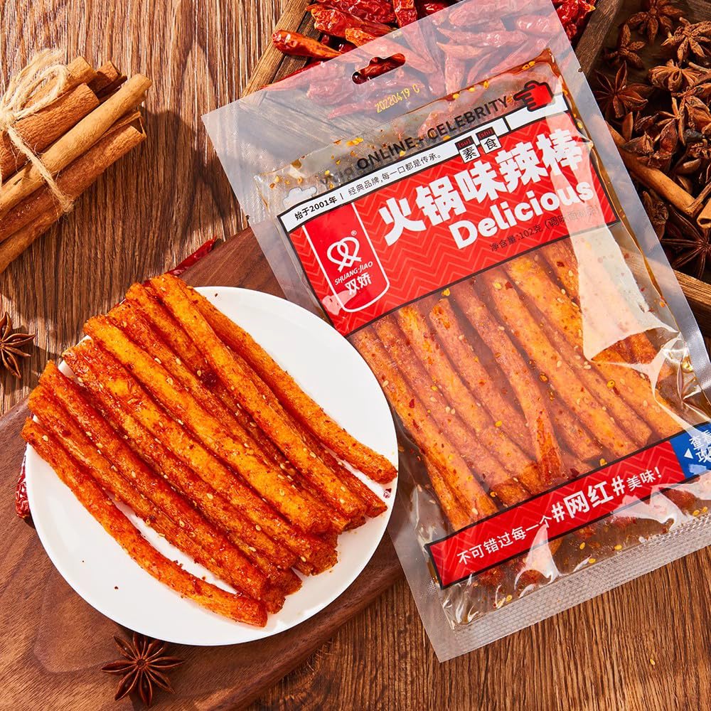Fraunitsh Latiao Spicy Strips, Gluten-Free Chinese Snack, 3.6oz per Pack, Pack of 2