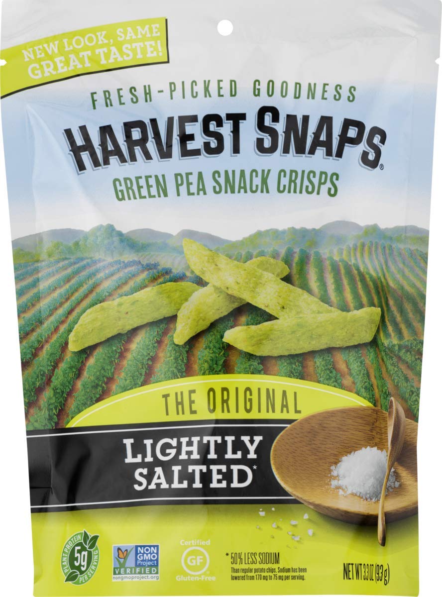 HARVEST SNAPS Veggie Chips, Lightly Salted Green Pea Snack Crisps, Gluten Free, 3.3 oz (Pack of 3)