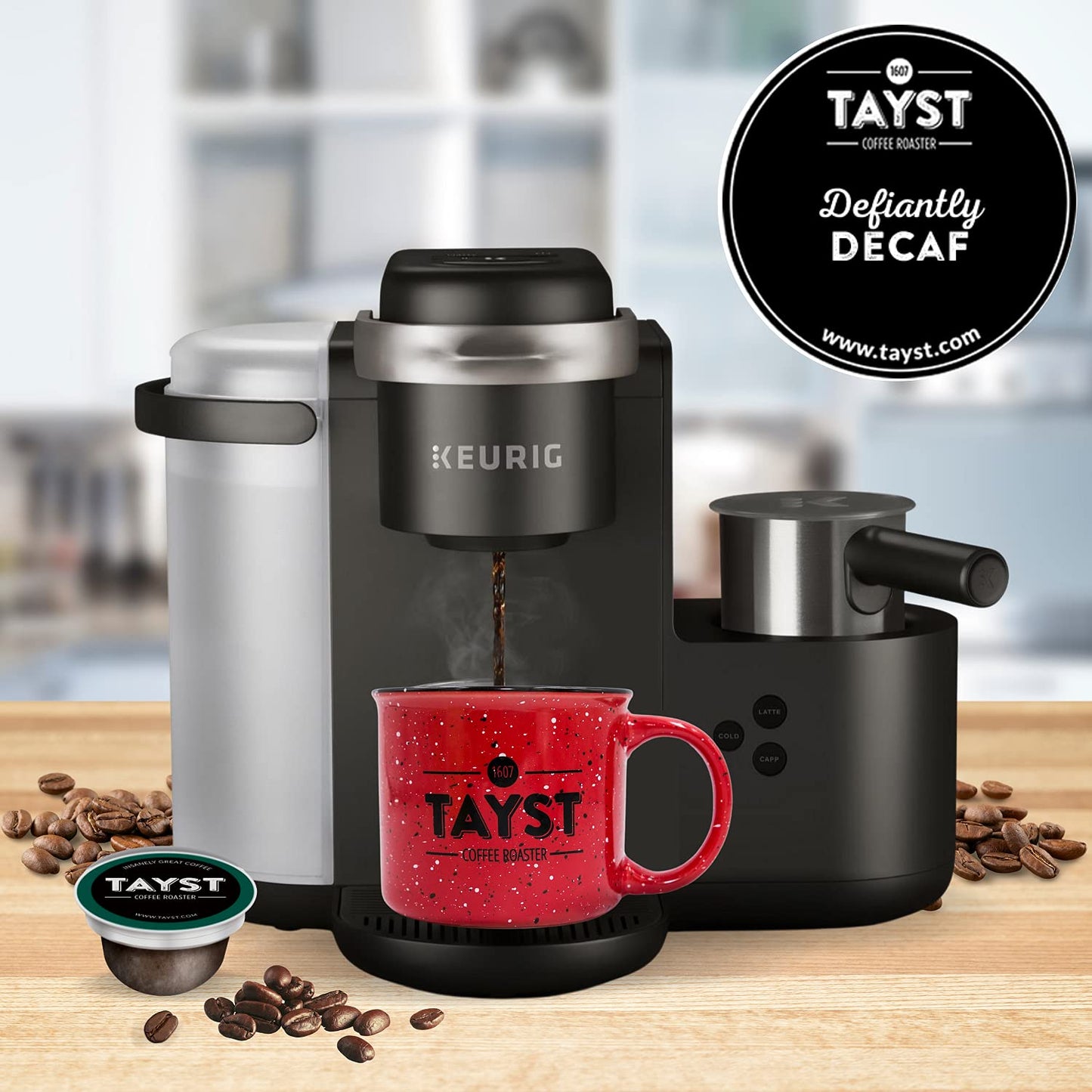 Tayst Coffee Pods, Defiantly Decaf Dark Roast, K Cups Compatible, 50 Count, Brown