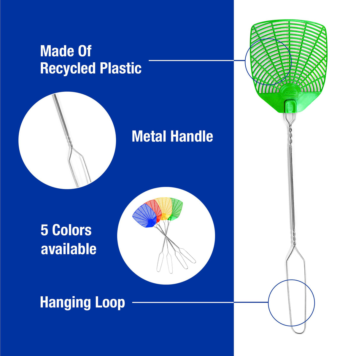 Pic Wire Metal Handle Fly Swatters (Colors May Vary), 18 Pack