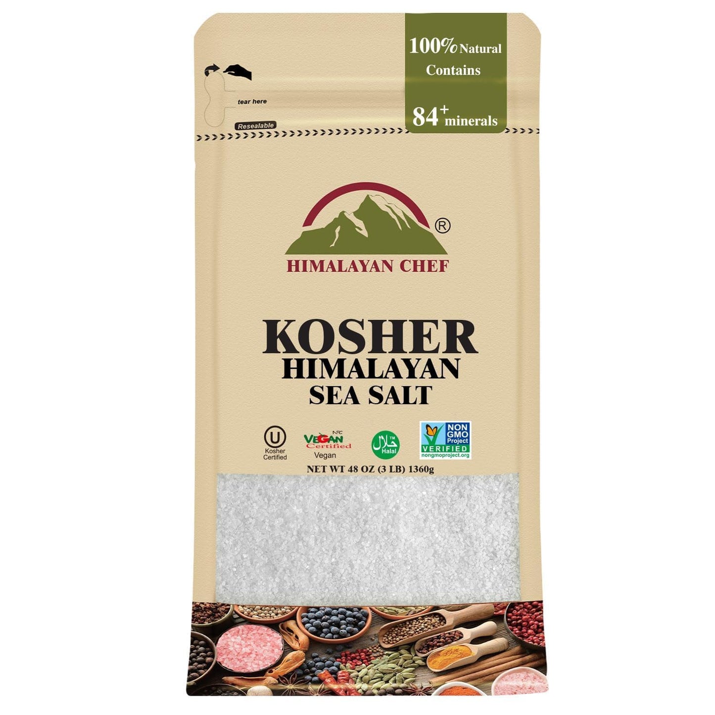 Himalayan Chef Kosher Sea Salt, Fine Grain Salt, Non-Iodized, All Natural with No Addictives Great for Cooking and Seasoning Rec