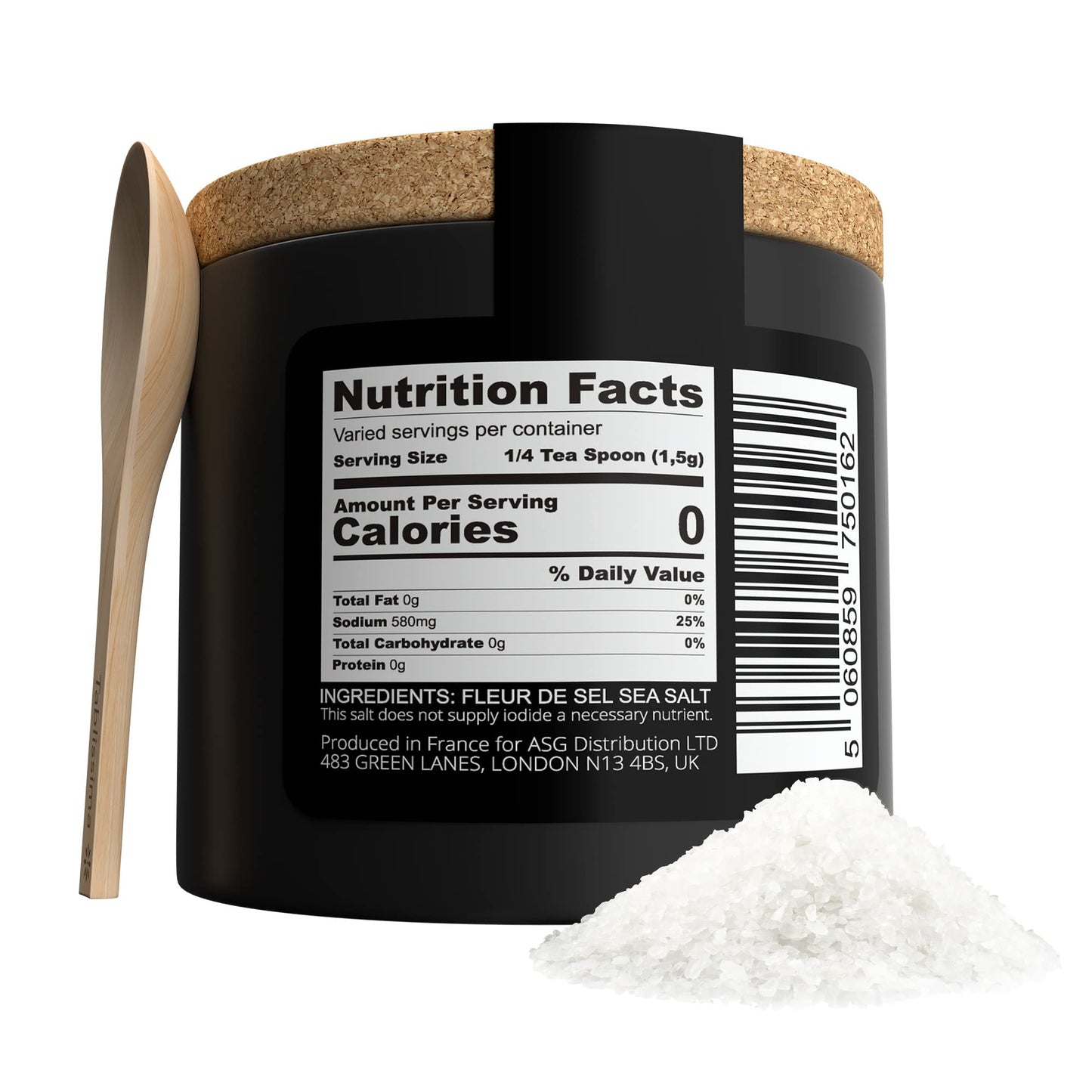 TABLISSIMA Fleur de Sel Premium Sea Salt, Flaky Sea Salt from Guerande, 3.5 oz, White, Includes Cork Box & Wooden Spoon
