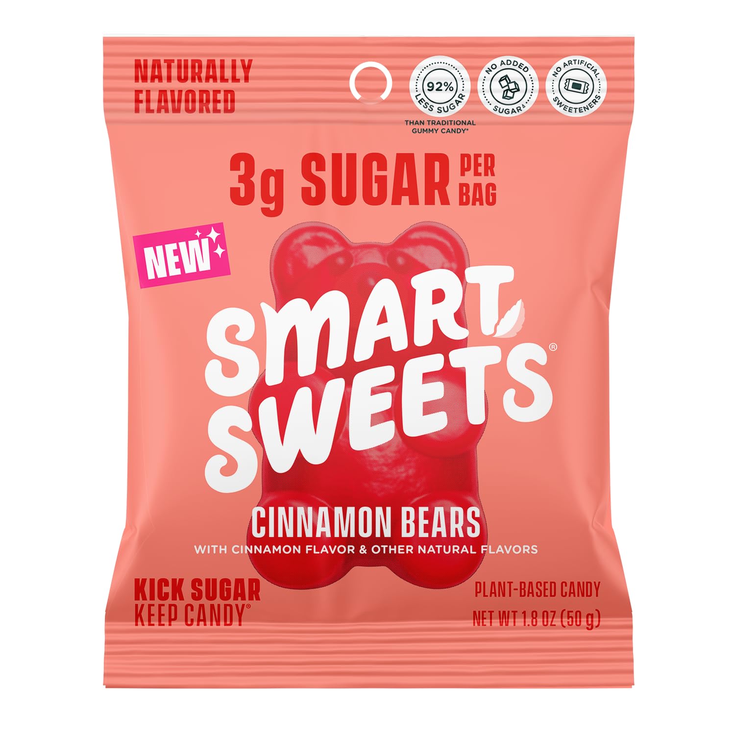 SmartSweets Cinnamon Bears Gummy Candy, Low Sugar, Gluten-Free, 1.8oz (Pack of 14)